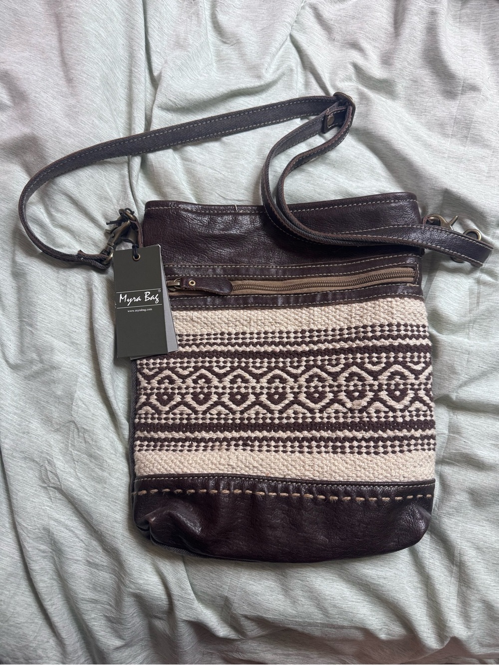 Myra Bag Brown and Cream Woven Crossbody Shoulder Bag